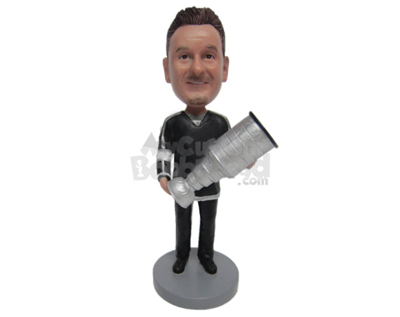 Custom Bobblehead Ice Hockey Fan Holding Stanley Championship Cup In Hand - Sports & Hobbies Car Racing Personalized Bobblehead & Cake Topper Custom Bobblehead Ice Hockey Fan Holding Stanley Championship Cup In Hand - Sports & Hobbies Car Racing Personalized Bobblehead & Cake Topper